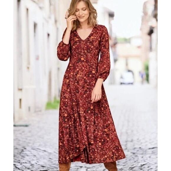 Peruvian Connection Dresses & Skirts - Peruvian Connection Dress Size Large Rose Lacquer Faux Wrap Floral Boho Cottage